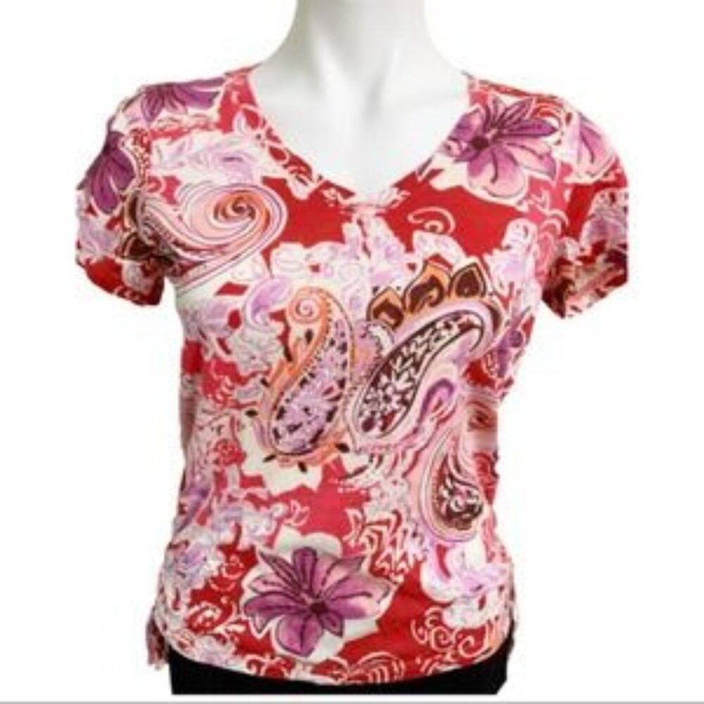 Caribbean Joe V Neck floral Top Size Small